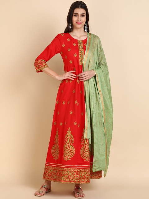 

Jaipur Folk Women Red Ethnic Motifs Printed Gotta Patti Kurta