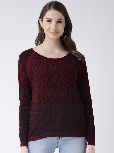 

Club York Women Maroon & Black Self Design Acrylic Pullover
