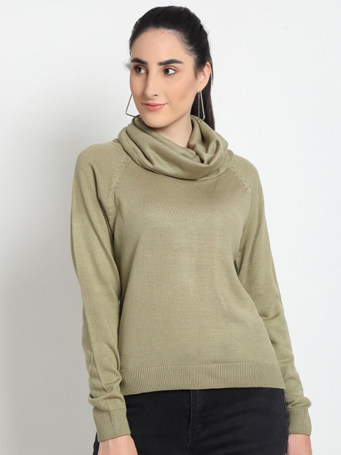 

Club York Women Olive Green Cowl Neck Pullover