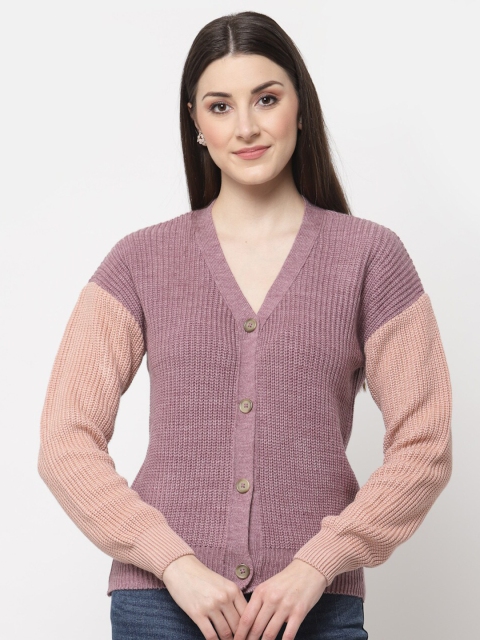 

Club York Women Mauve & Pink Colourblocked Cardigan