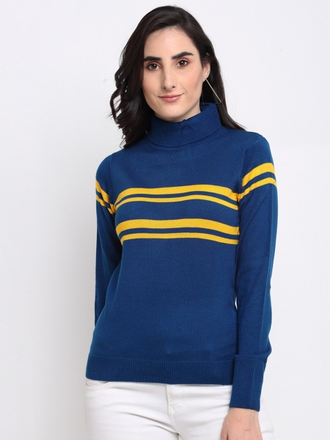 

Club York Women Blue & Yellow Striped Pullover