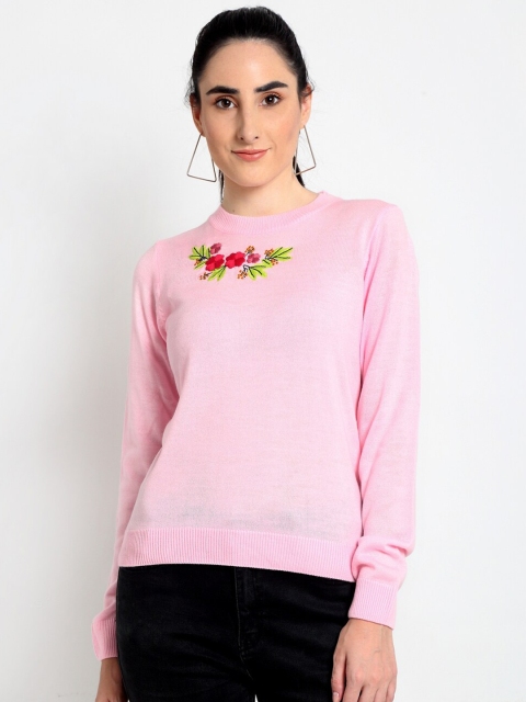 

Club York Women Pink Pullover with Embroidered Detail
