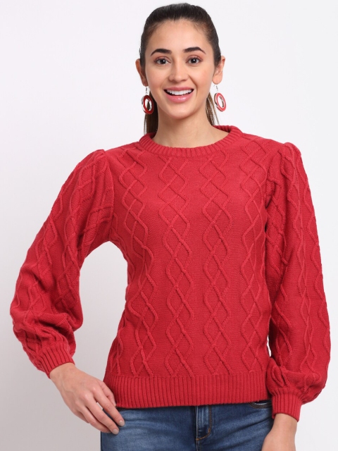 

Club York Women Red Cable Knit Pullover