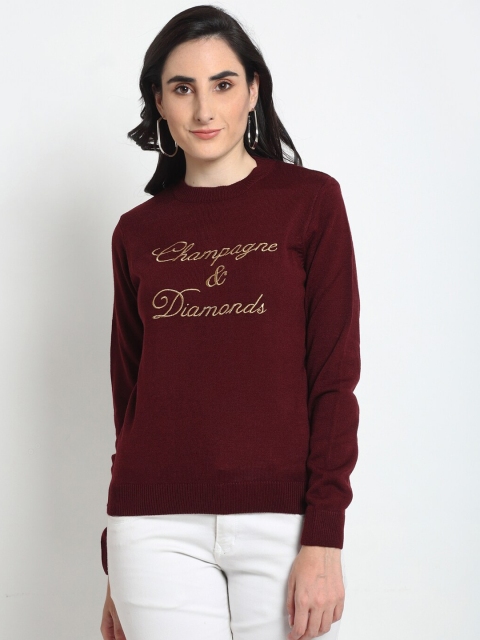 

Club York Women Maroon & Gold-Toned Embroidered Pullover