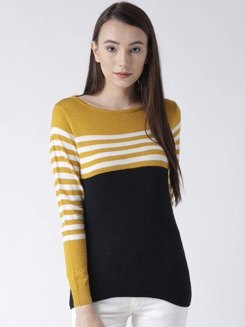 

Club York Women Mustard & White Striped Pullover