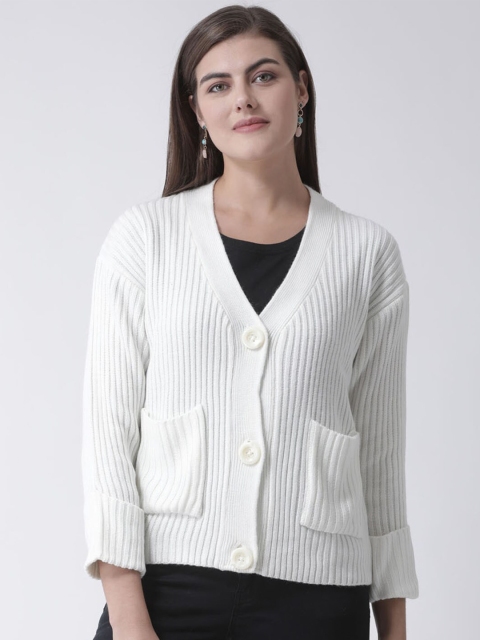 

Club York Women White Ribbed Cardigan