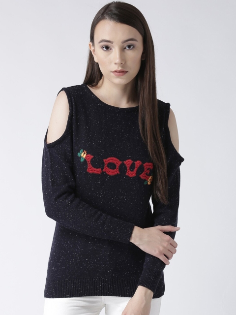 

Club York Women Navy Blue & Red Typography Pullover
