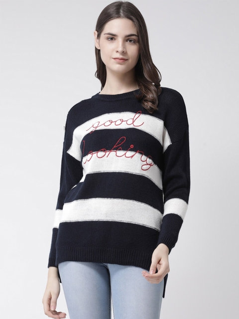 

Club York Women Navy Blue & White Striped Pullover