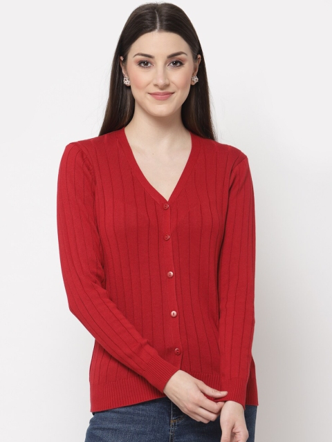 

Club York Women Red Ribbed Cardigan