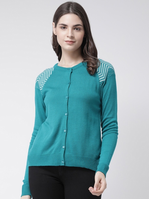 

Club York Women Teal & White Printed Cardigan