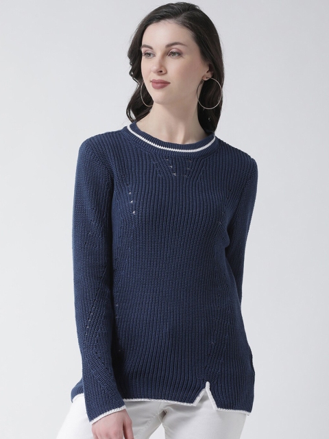 

Club York Women Blue & White Cable Knit Pullover
