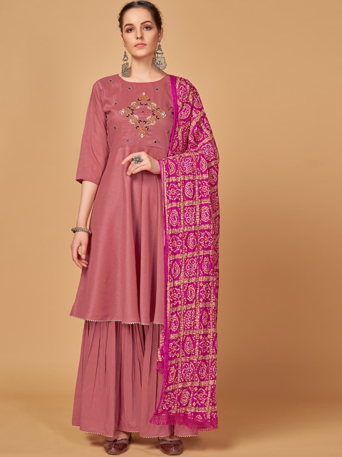 

MONJOLIKA FASHION Women Pink Yoke Design Kurta with Sharara & Dupatta Set