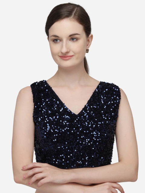 

Amrutam Fab Women Navy Blue Embellished Saree Blouse