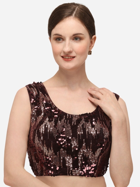 

Amrutam Fab Women Brown Sequin Embroidered Velvet Saree Blouse