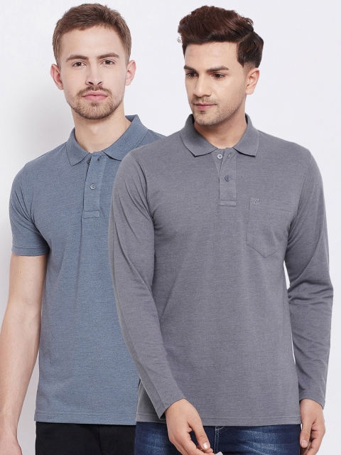 

Camey Men Set Of 2 Grey Solid Polo Collar T-shirt
