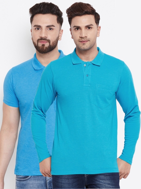 

Camey Men Turquoise Blue & Sea Green Polo Collar T-shirt