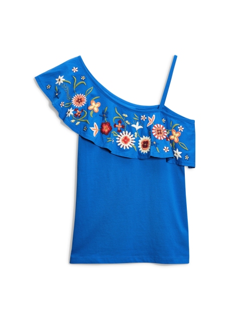 

next Women Blue One-Shoulder Top with Embroidered Detail