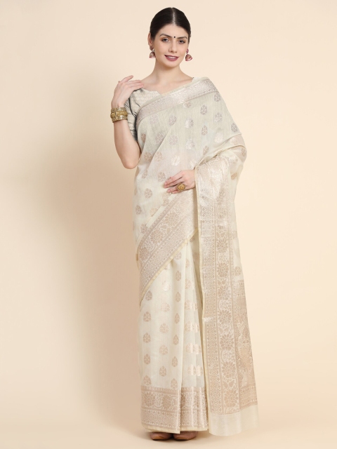 

KALANANDI Cream And Gold-Toned Ethnic Motifs Zari Chanderi Saree