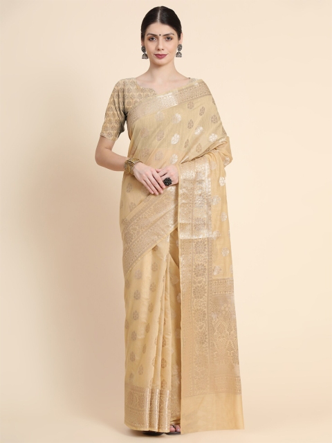 

KALANANDI Tan & Gold-Toned Ethnic Motifs Zari Chanderi Saree