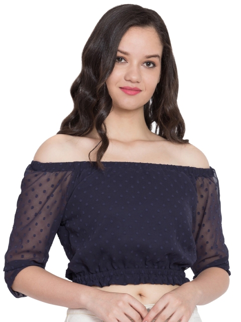 

Hive91 Blue Off-Shoulder Georgette Bardot Crop Top