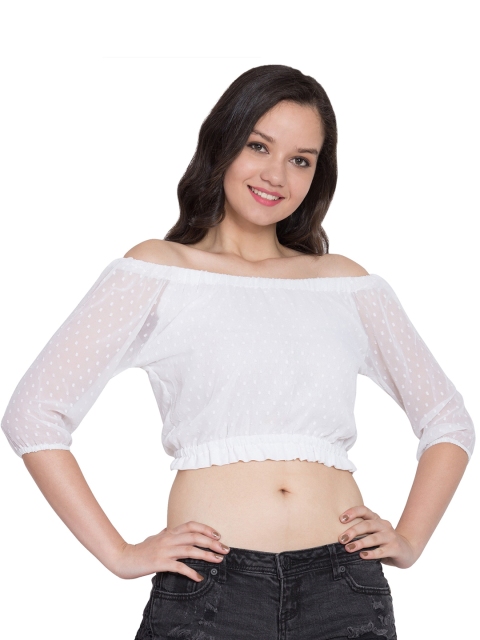 

Hive91 White Off-Shoulder Bardot Crop Top