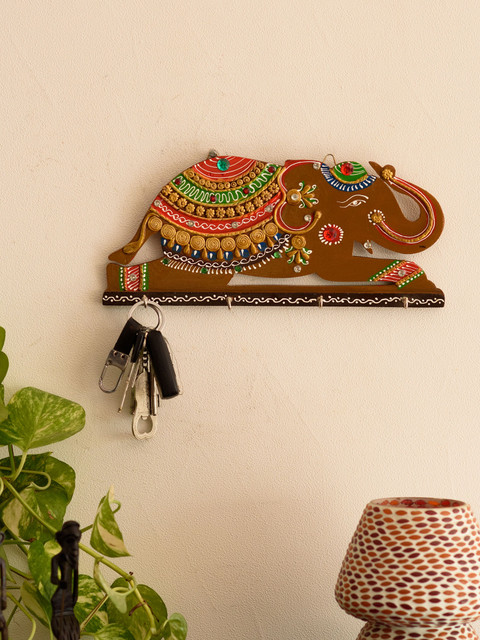 

eCraftIndia Brown Papier-Mache Handcrafted Elephant Key Holder