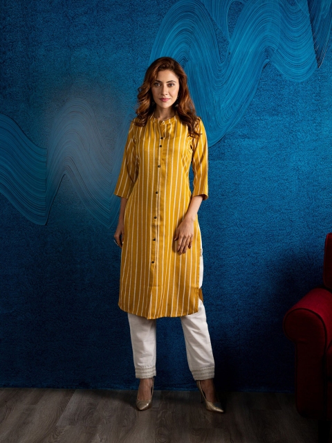 

BEATITUDE Women Yellow Striped Kurta