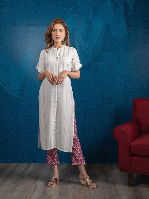 

BEATITUDE Women Off White Striped Kurta