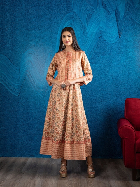 

BEATITUDE Women Beige Floral Printed Floral Anarkali Kurta