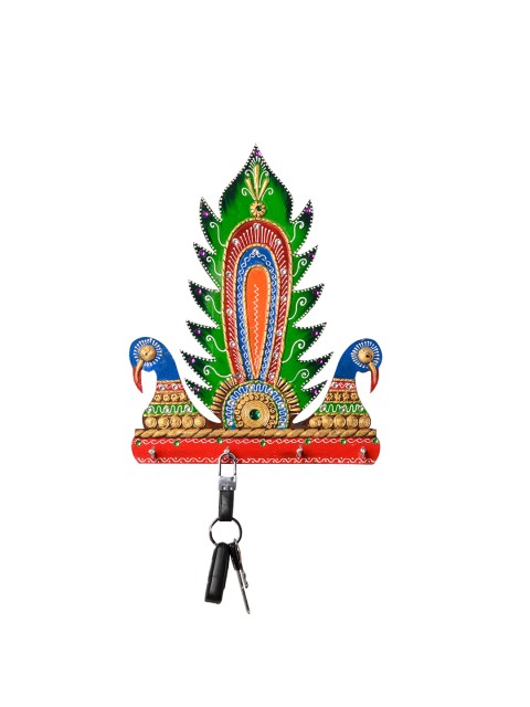 

eCraftIndia Green & Blue Papier-Mache Handcrafted Decorative Peacock Key Holder