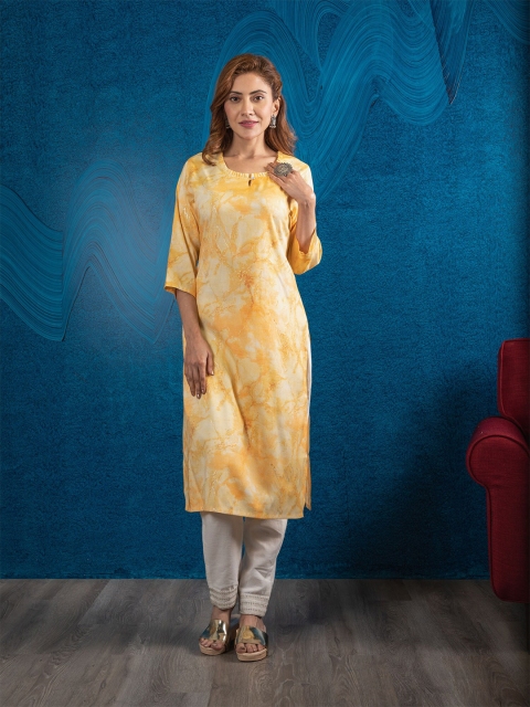 

BEATITUDE Women Yellow Printed Kurta