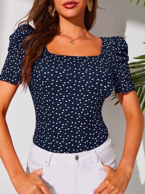 

Dream Beauty Fashion Women Navy Blue & White Geometric Print Top