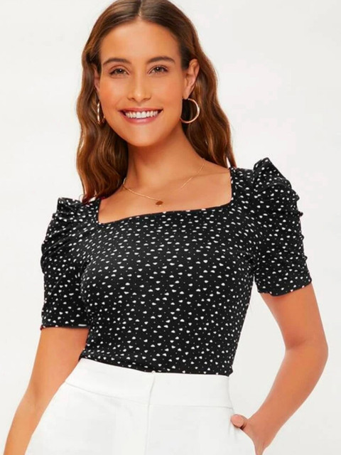 

Dream Beauty Fashion Women Black & White Geometric Print Top