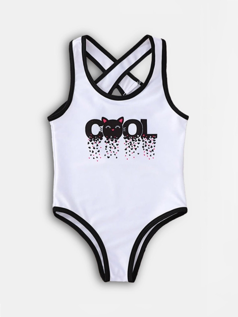 

Hopscotch Girl White Printed Sleeveless Swimwear