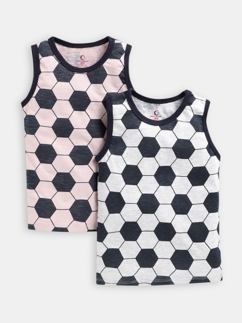

Hopscotch Boys Pack Of 2 Pink & Grey Printed Pure Cotton Innerwear Basic Vests, Black