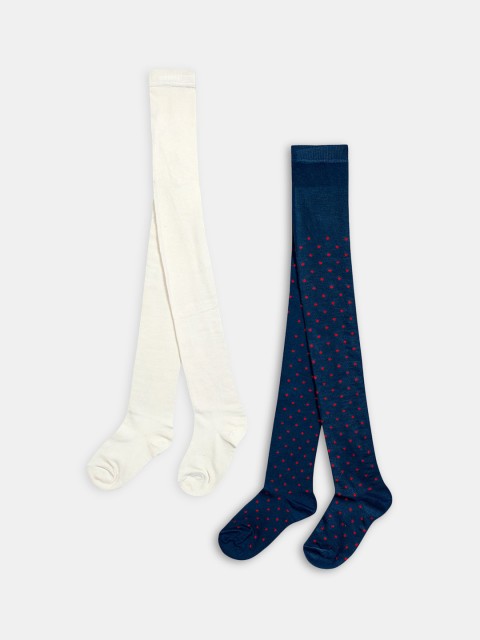 

Hopscotch Girls Pack of 2 Off White & Blue Printed Stockings