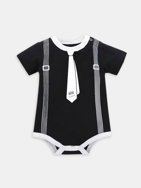 

Hopscotch Boys Black & White Printed Cotton Romper