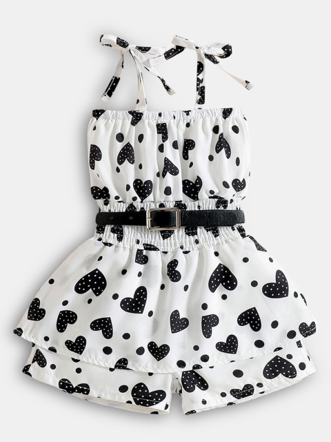 

Hopscotch Girls White & Black Printed Playsuit With Belt