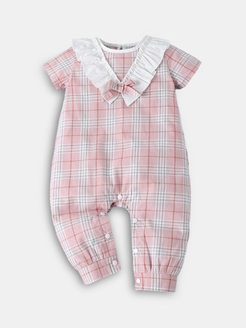 

Hopscotch Infant Pink Checked Pure-Cotton Rompers