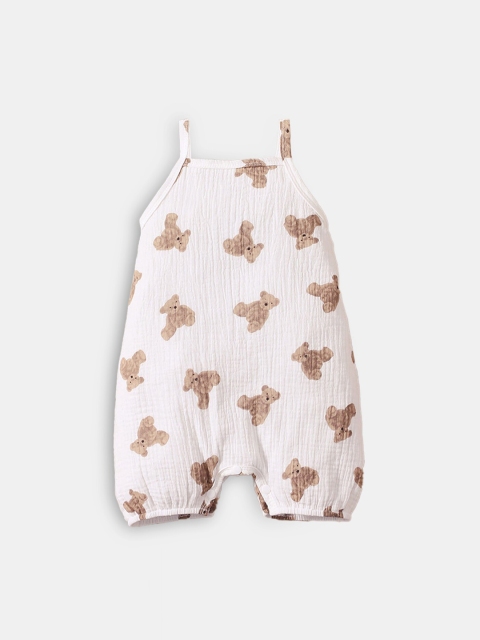 

Hopscotch Girls White & Brown Printed Pure Cotton Romper