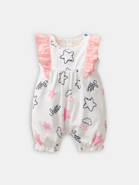 

Hopscotch Infant White & Pink Text Printed Rompers