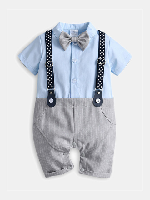 

Hopscotch Boys Blue & Grey Striped Romper