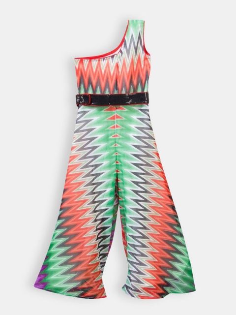

Hopscotch Girls Red & Grey Printed Basic Jumpsuit