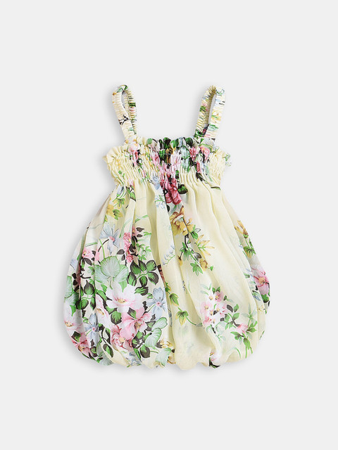 

Hopscotch Kids Girls Yellow Floral Printed Bodysuit
