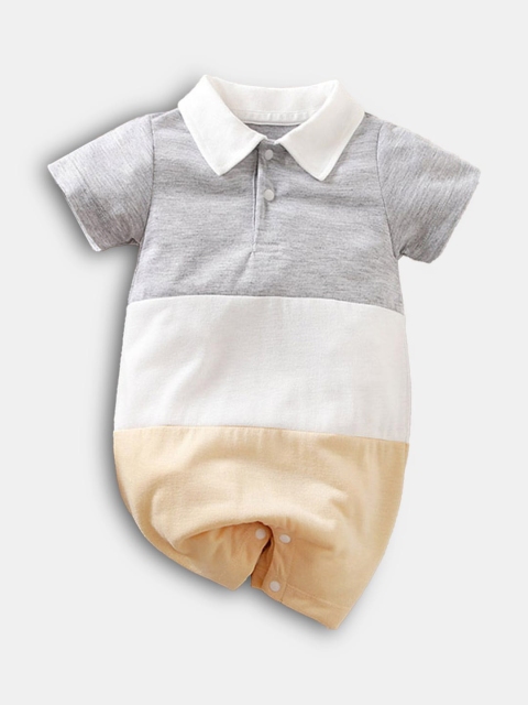 

Hopscotch Boys Grey Solid Rompers