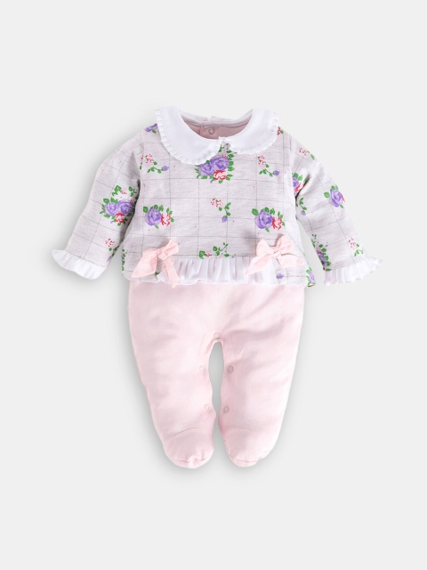 

Hopscotch Girls Pink & White Floral Printed Pure-Cotton Romper