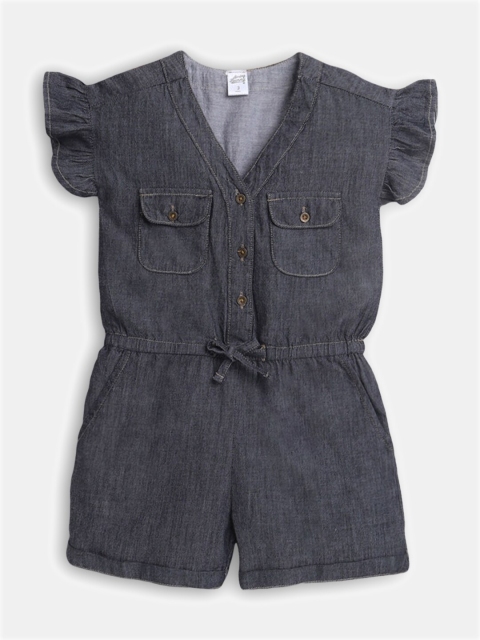 

Hopscotch Girls Grey Solid Pure cotton Playsuit
