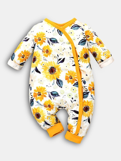 

Hopscotch Infant Girls Yellow Floral Printed Pure Cotton Romper