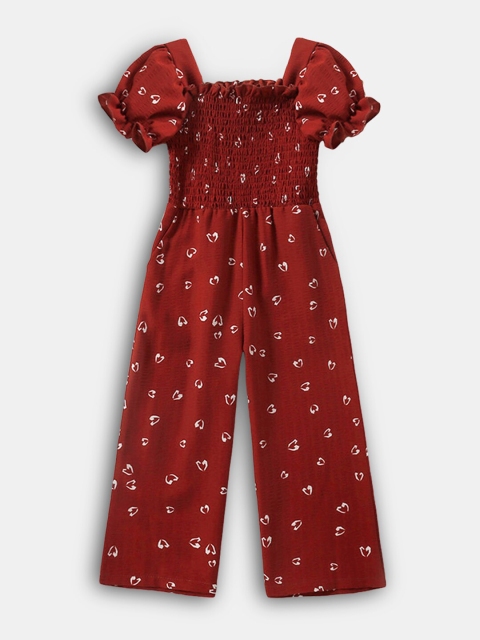 

Hopscotch Girls Red & White Printed Basic Jumpsuit