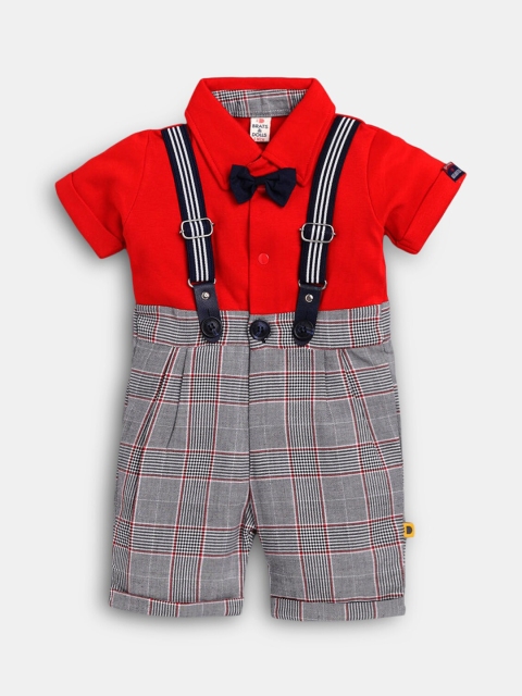 

Hopscotch Infant Red & Grey Striped Pure Cotton Rompers